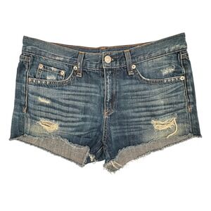 Rag & Bone Denim Shorts Womens 27 Sheffield Blue Distressed Raw Hem W1907K800